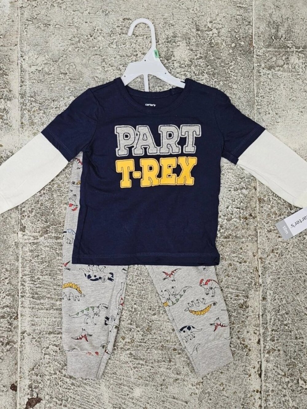 Carters Kids 2 Peice Set Top Bottom Dino PART T-REX Shirt Pant Size 18mont